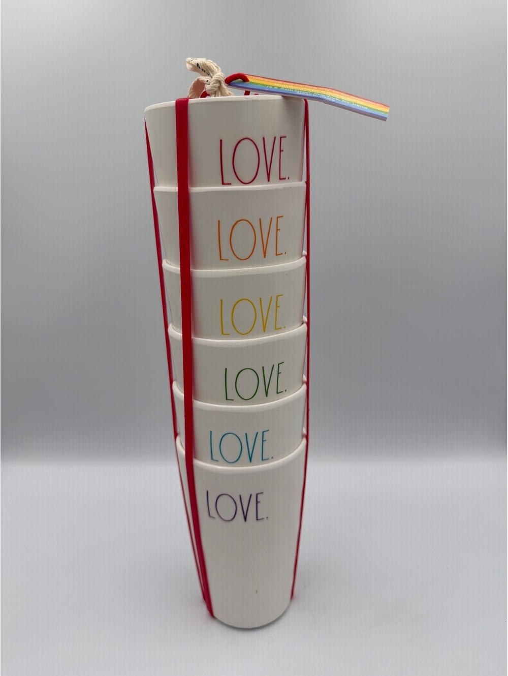 New With Tag Rae Dunn LOVE Melamine stacked cup 6x cups
